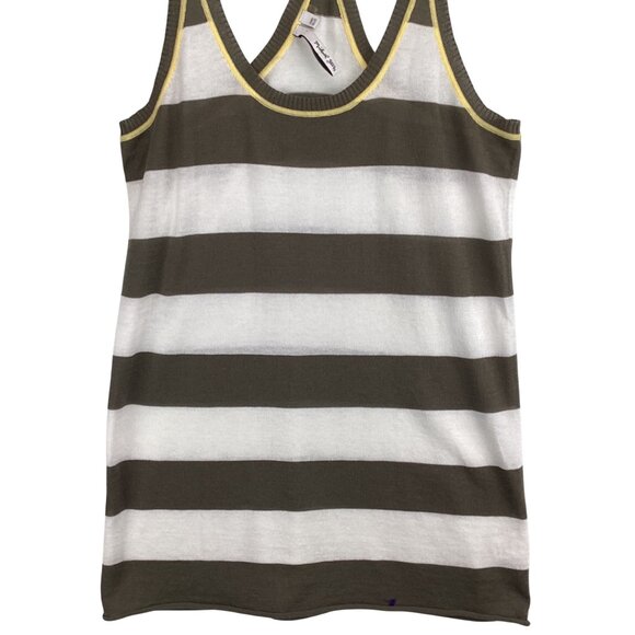 Michael Stars Sweater Tank Size OS One Size Cotton Striped Racerback Olive/White - Picture 3 of 9